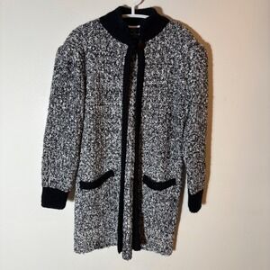 Vintage Monte par Le Chois Black White Marled Sweater Coat Shoulder Pads‎ Size M